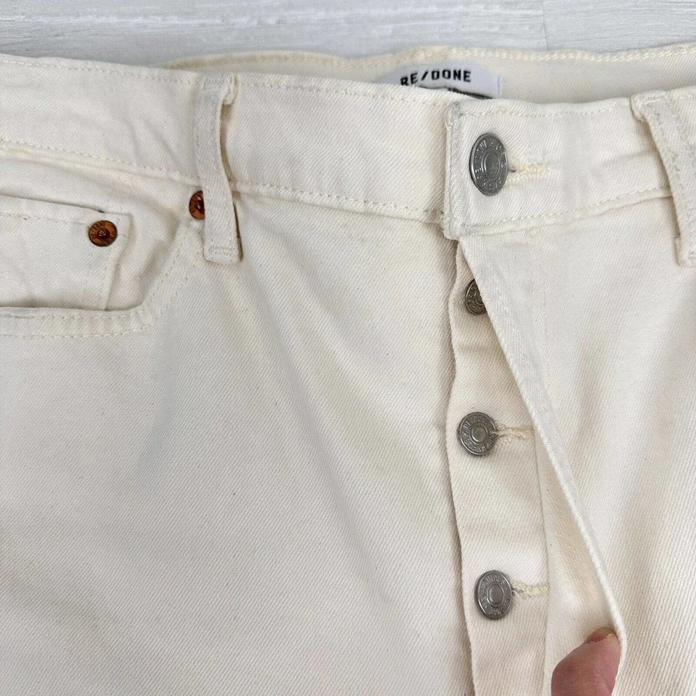 RE/DONE High Rise Stove Pipe Jeans Size 31 Vintage White Comfort Stretch Raw Hem